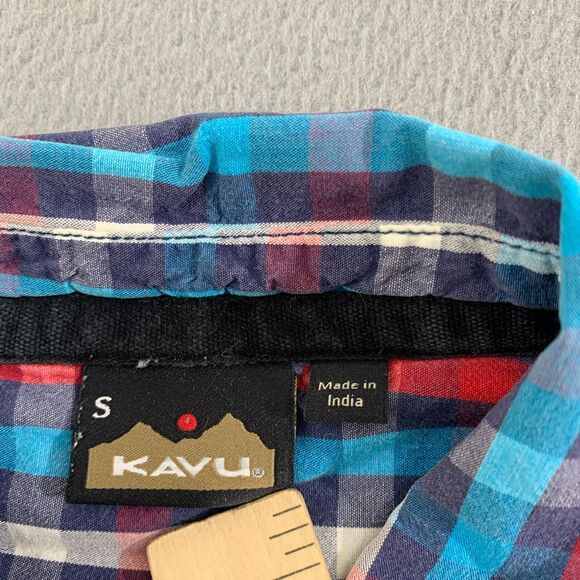 Kavu Button Down Shirt Mans Small Multicolor Plaid Short Sleeve Pockets Front - Picture 8 of 12